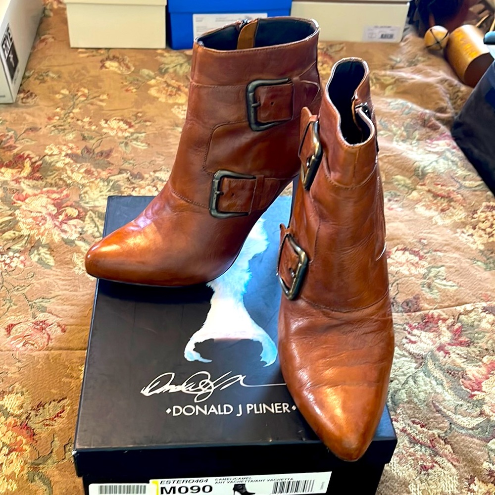 Donald J Pliner. Whiskey brown high heeled boots